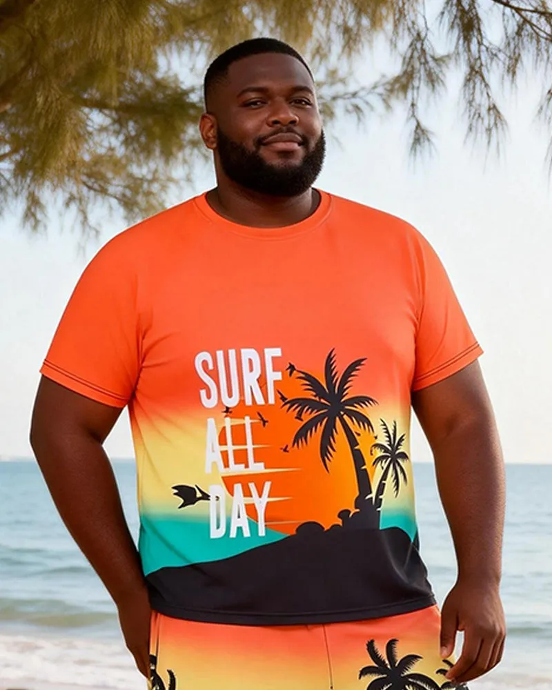 Big & Tall Men's Rainbow Coconut Tree Dinosaur Fun Printed Round Neck Short Sleeve T-Shirt Shorts Set sold by Biggmans product image thumbnail 3
