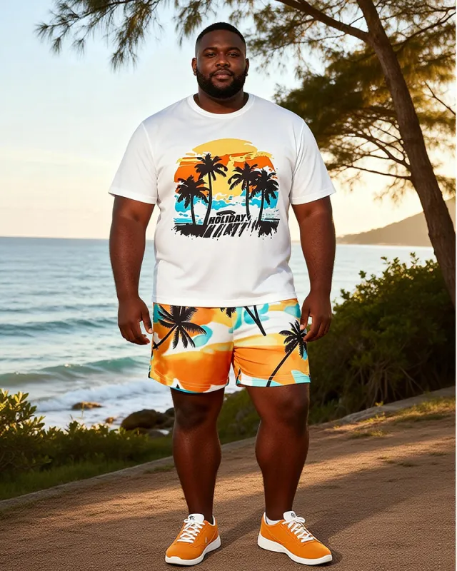 Big & Tall Men's Sunset Coconut Tree Holiday Printed Round Neck Short Sleeve T-Shirt Shorts Set made by Biggmans