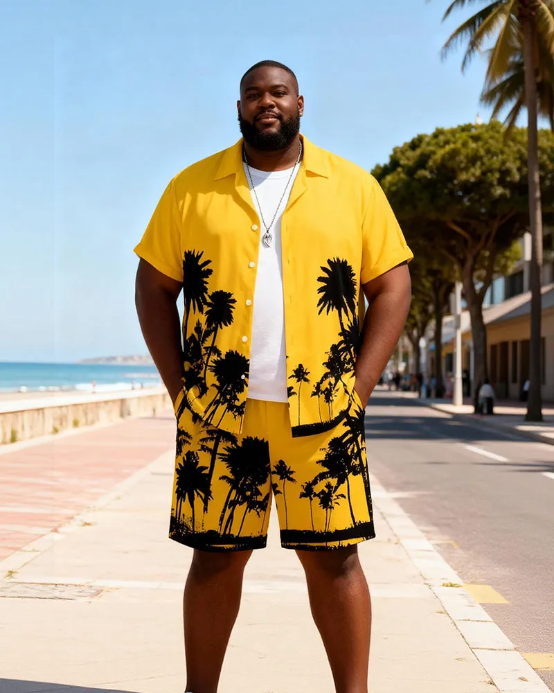 Big & Tall Men's Bright Yellow Coconut Printed Short Sleeve Shirt Shorts Set sold by Biggmans
