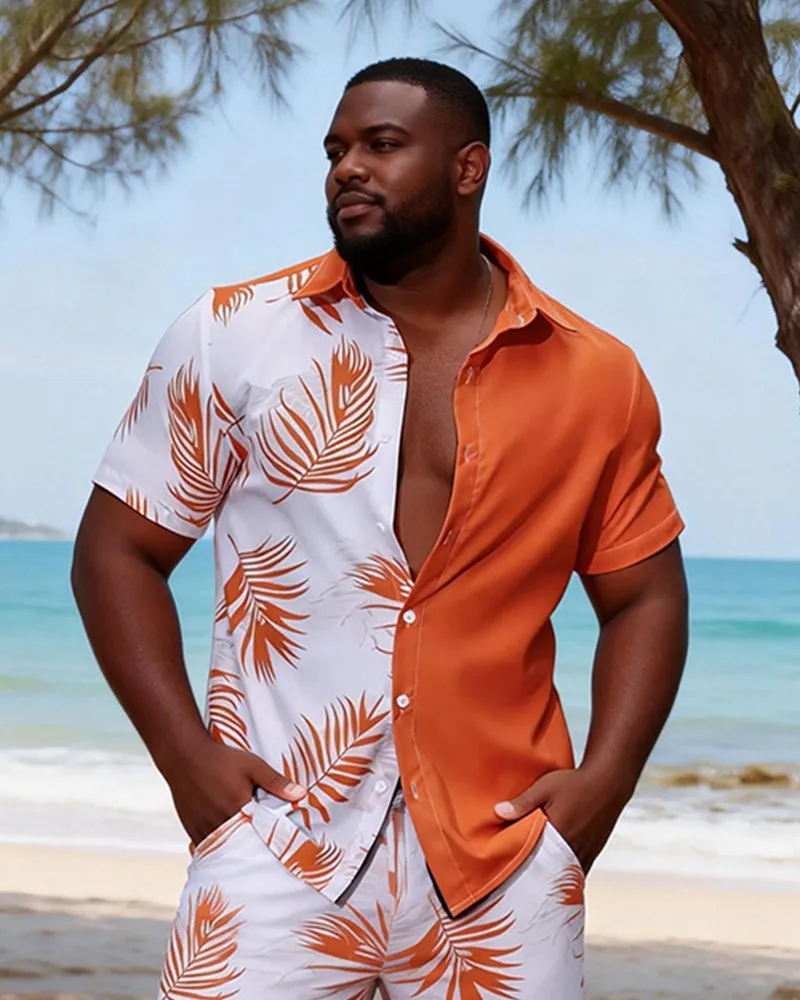Big & Tall Men's Orange And White Palm Contrast Printed Short Sleeve Shirt Shorts Set sold by Biggmans product image thumbnail 4