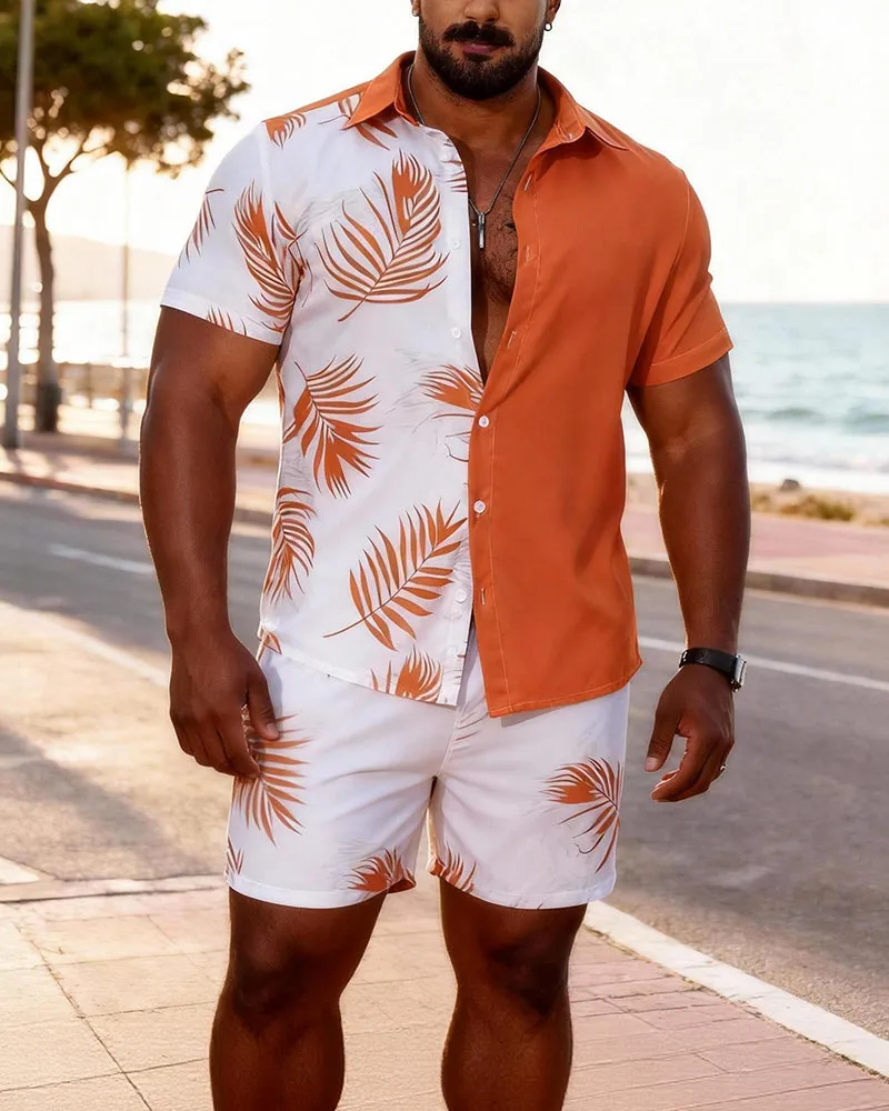 Big & Tall Men's Orange And White Palm Contrast Printed Short Sleeve Shirt Shorts Set sold by Biggmans product image thumbnail 2