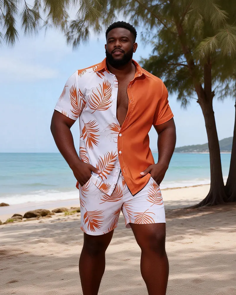 Big & Tall Men's Orange And White Palm Contrast Printed Short Sleeve Shirt Shorts Set sold by Biggmans product image thumbnail 3