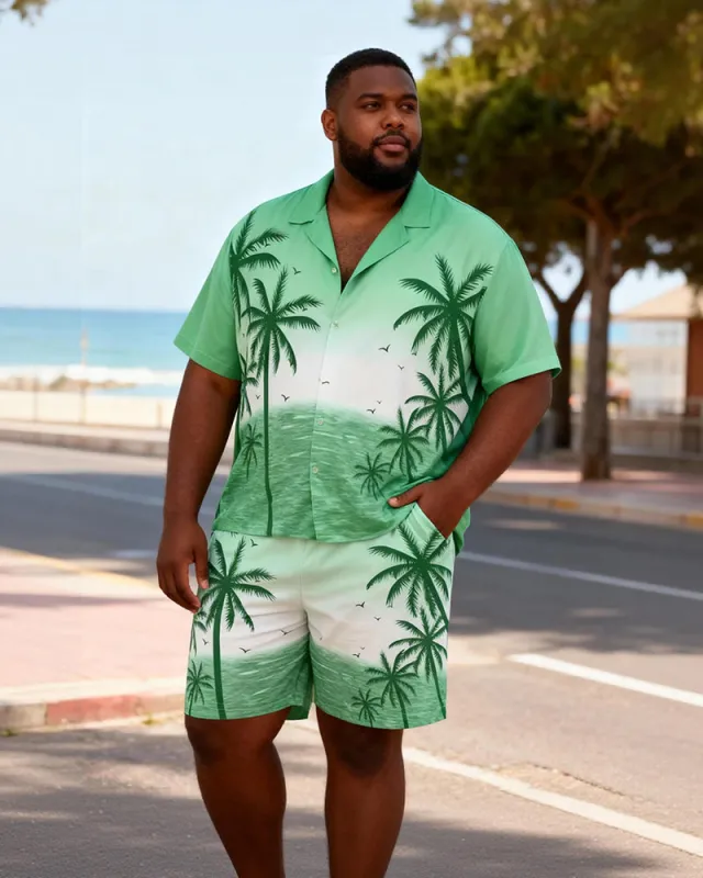 Big & Tall Men's Green Coconut Gradual Print Short Sleeve Shirt Shorts Set made by Biggmans