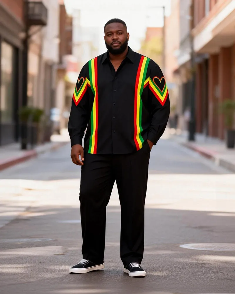 Big & Tall Men's Reggae Color Matching Love Striped Printed Long Sleeve Shirt Pants Set sold by Biggmans