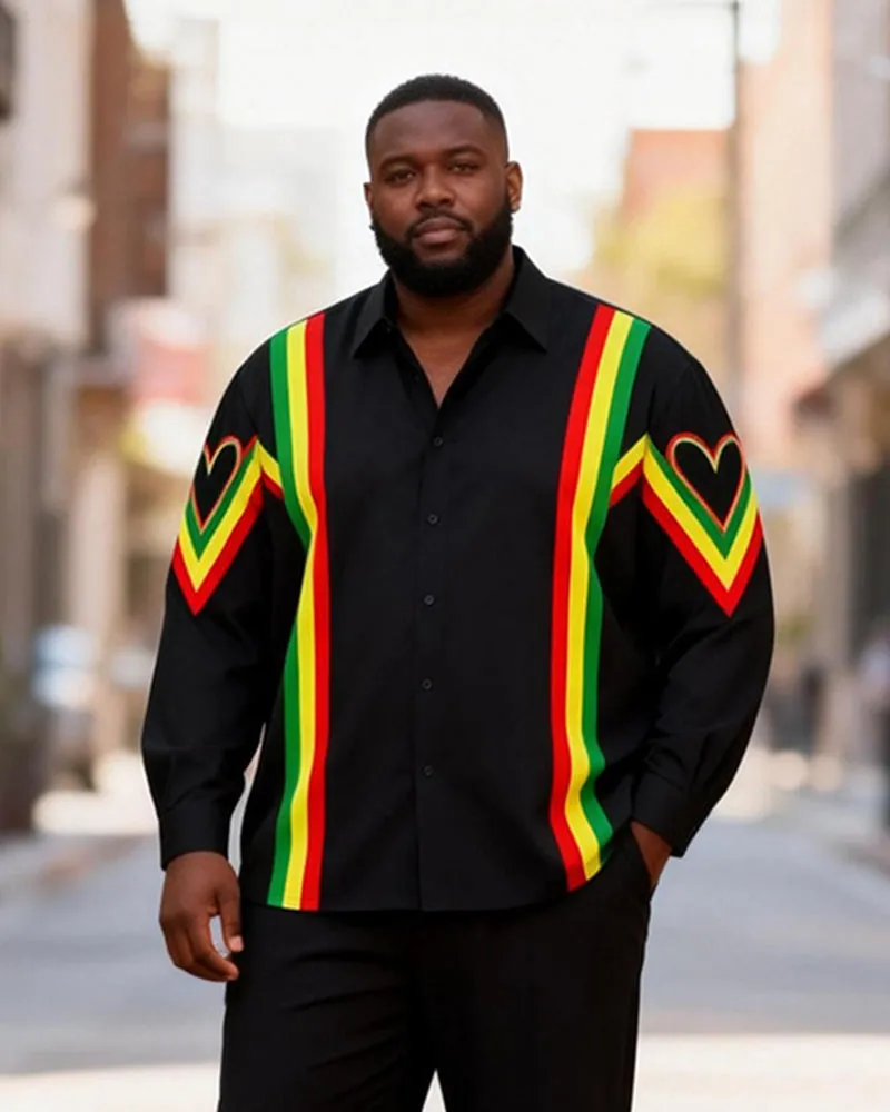 Big & Tall Men's Reggae Color Matching Love Striped Printed Long Sleeve Shirt Pants Set sold by Biggmans product image thumbnail 2