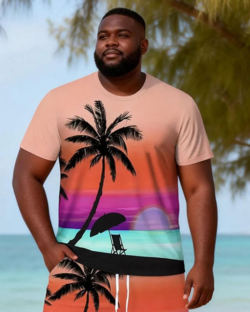 Big & Tall Men's Rainbow Sunset Coconut Print Round Neck Short Sleeve T-Shirt Shorts Set sold by Biggmans product image thumbnail 3