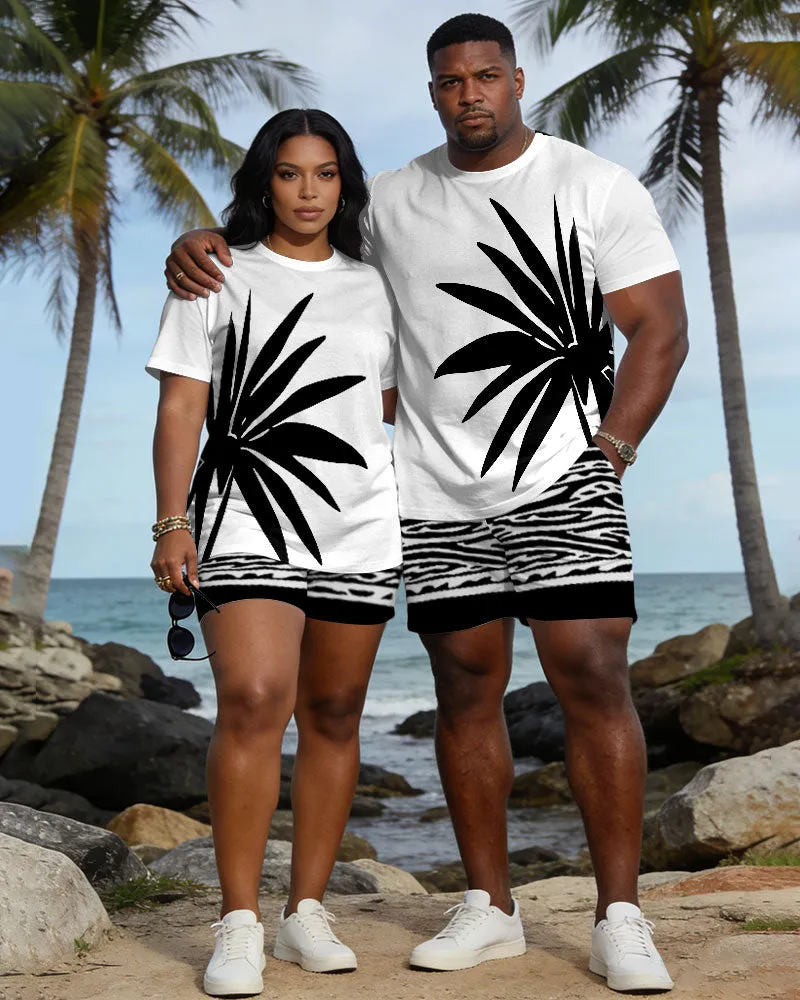 Big & Tall Spring And Summer New Valentine's Day Dating Party Party Holiday White Coconut Tree Silhouette Print Round Neck Short Sleeve T-Shirt Shorts Set Couple Dress sold by Biggmans