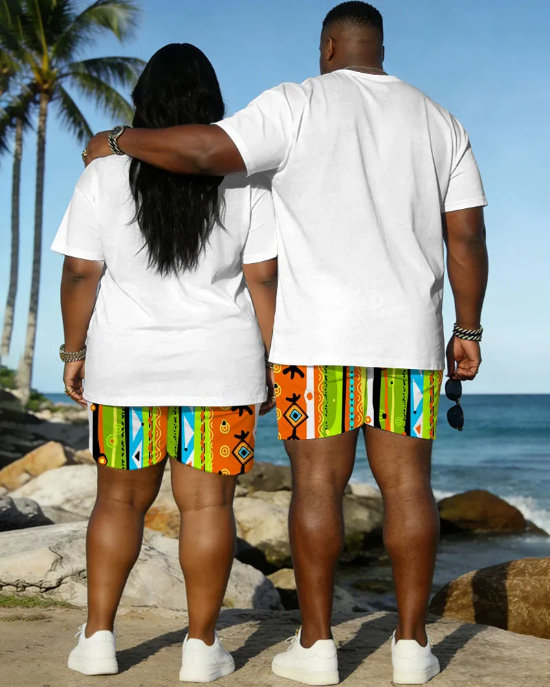 Big & Tall Spring And Summer New Valentine's Day Dating Party Party Holiday Multicolor Geometric Pattern Printed Crewneck Short Sleeve T-Shirt Shorts Set Couple Dress sold by Biggmans product image thumbnail 5