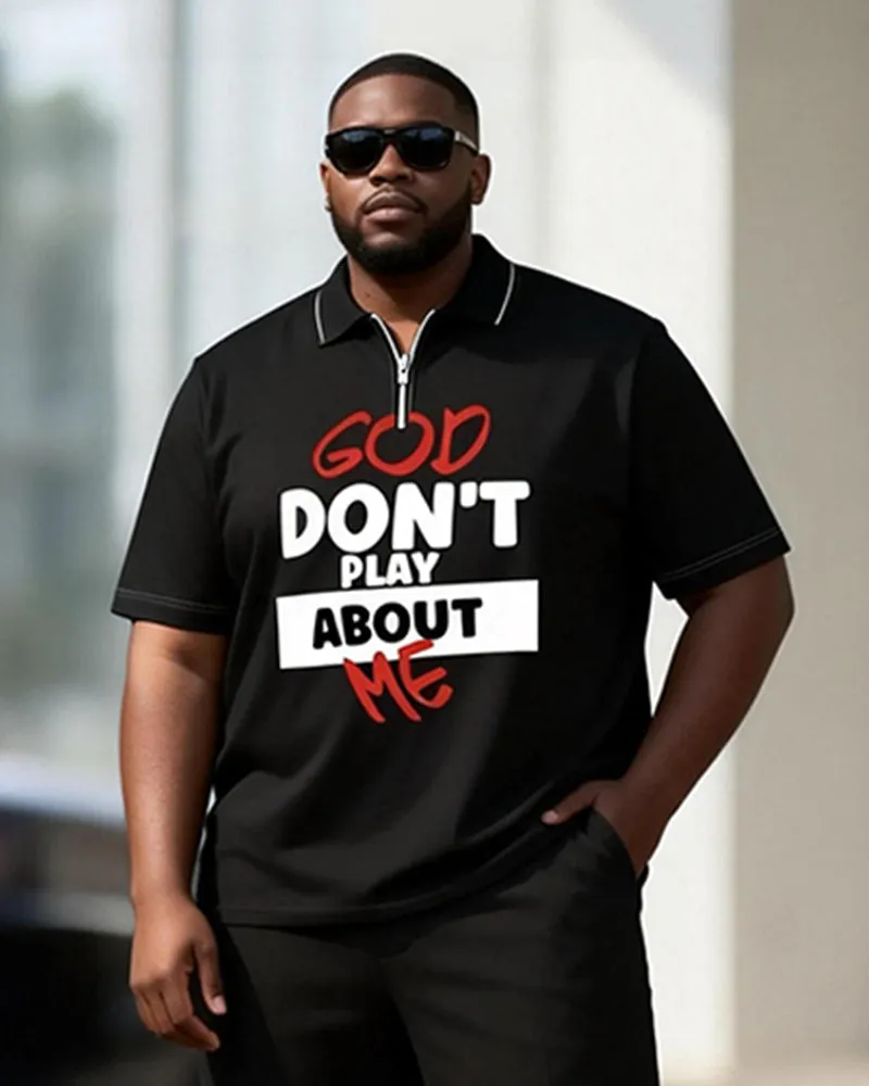 Big & Tall Men's "GOD DON'T PLAY" Printed Zipper Polo Short Sleeve Pants Set sold by Biggmans product image thumbnail 2