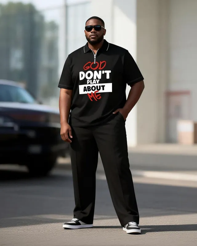 Big & Tall Men's "GOD DON'T PLAY" Printed Zipper Polo Short Sleeve Pants Set sold by Biggmans