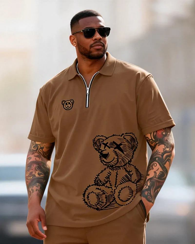 Big & Tall Men's Graffiti Bear Print Zipper Polo Short Sleeve Pants Set sold by Biggmans product image thumbnail 2