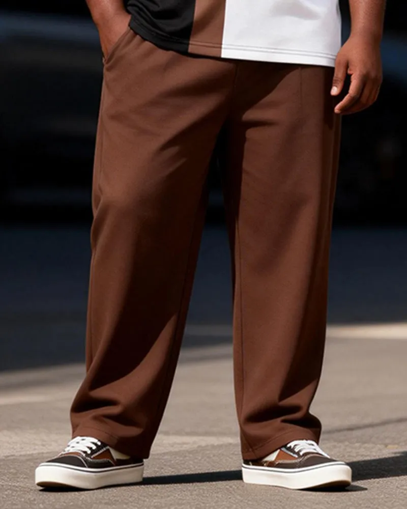 Big & Tall Men's Black And White Brown Stitching Printed Zipper Polo Short Sleeve Trousers Set sold by Biggmans product image thumbnail 3