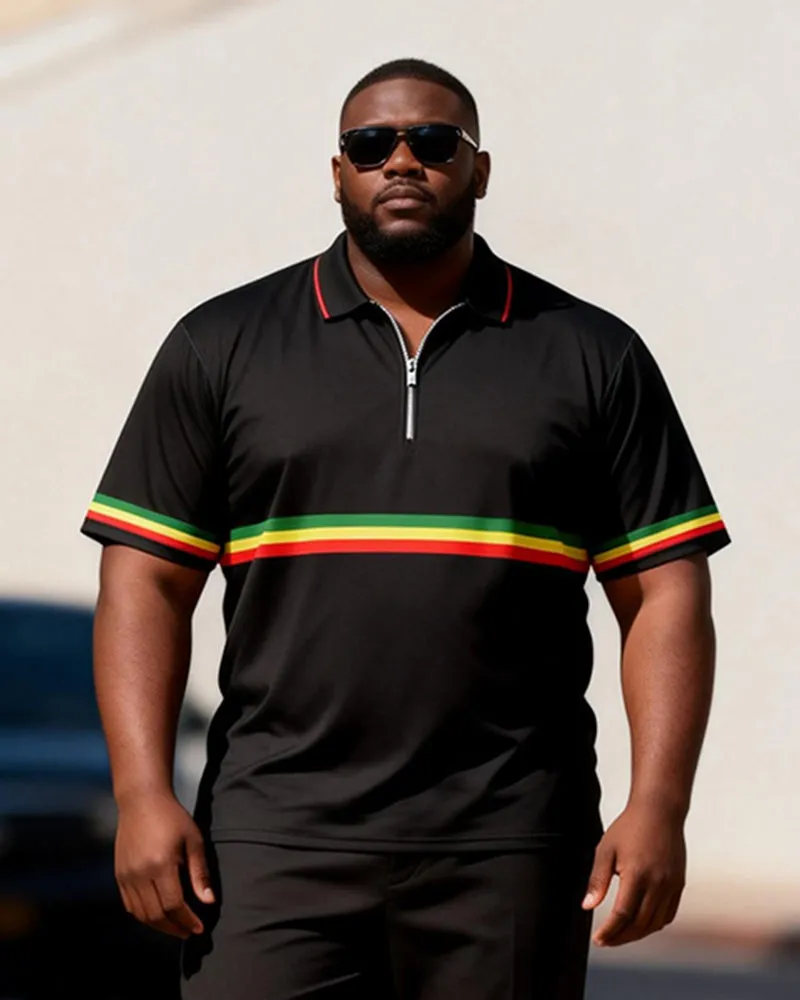 Big & Tall Men's Red, Yellow And Green Contrast Printed Zipper Polo Short Sleeve Trousers Set sold by Biggmans product image thumbnail 2