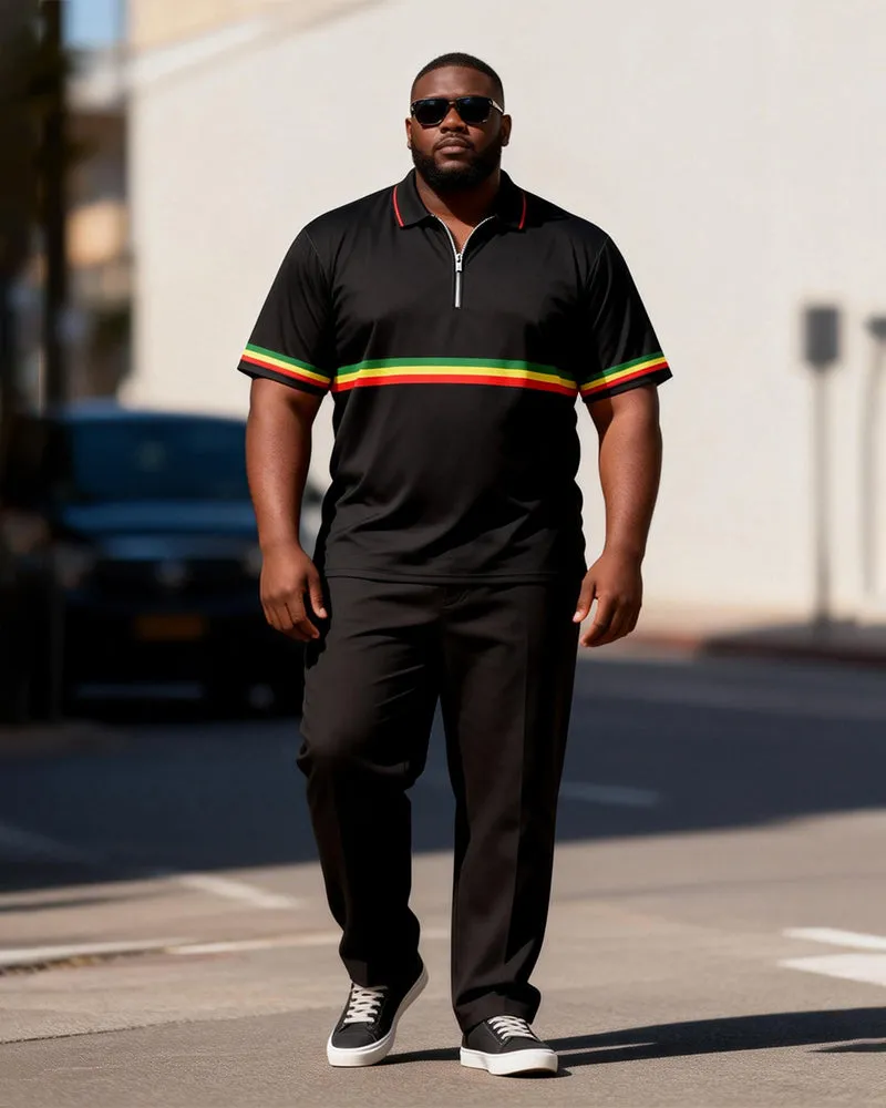 Big & Tall Men's Red, Yellow And Green Contrast Printed Zipper Polo Short Sleeve Trousers Set sold by Biggmans