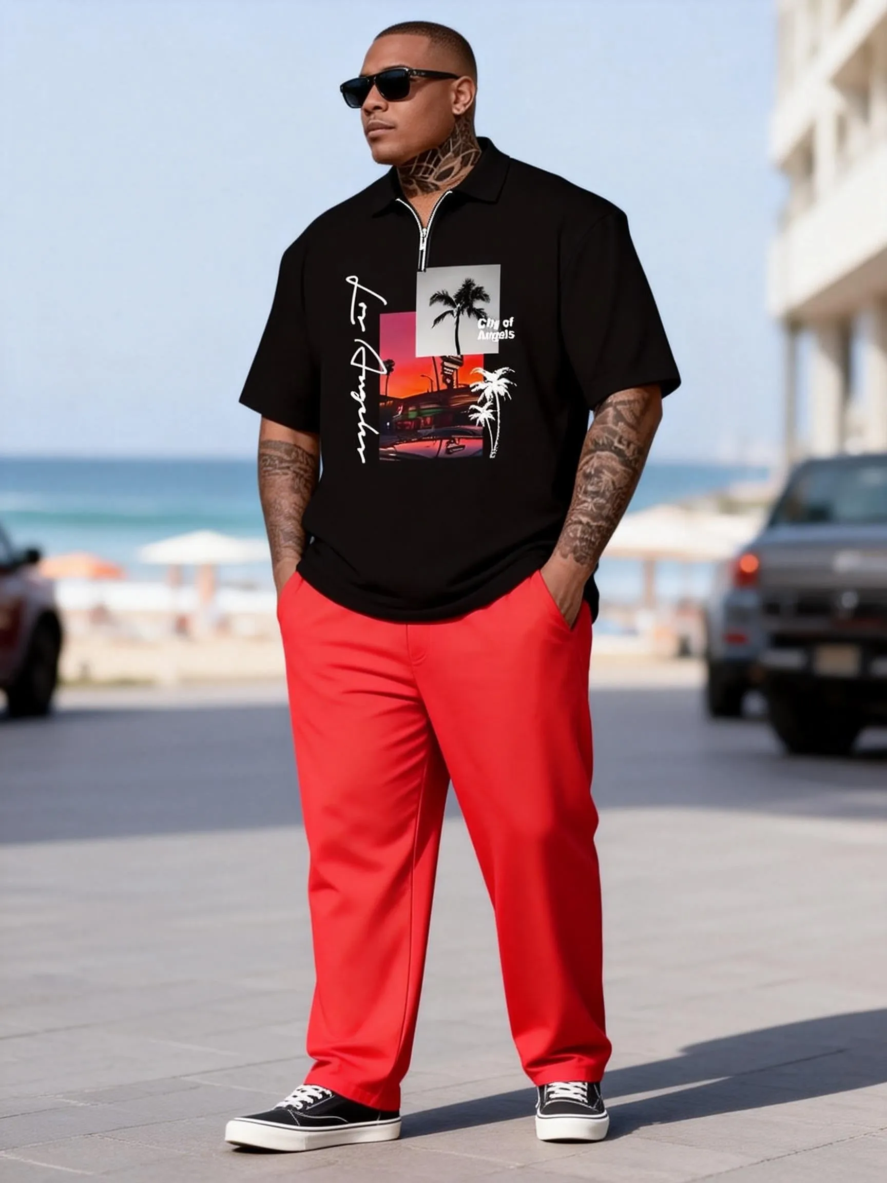 Big & Tall Men's Los Angeles Sunset Print Zipper Polo Short Sleeve Pants Set sold by Biggmans product image thumbnail 5