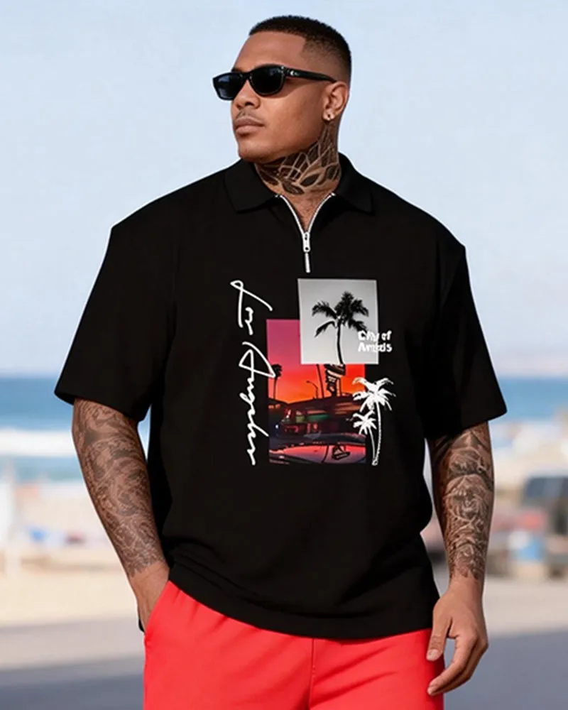Big & Tall Men's Los Angeles Sunset Print Zipper Polo Short Sleeve Pants Set sold by Biggmans product image thumbnail 2