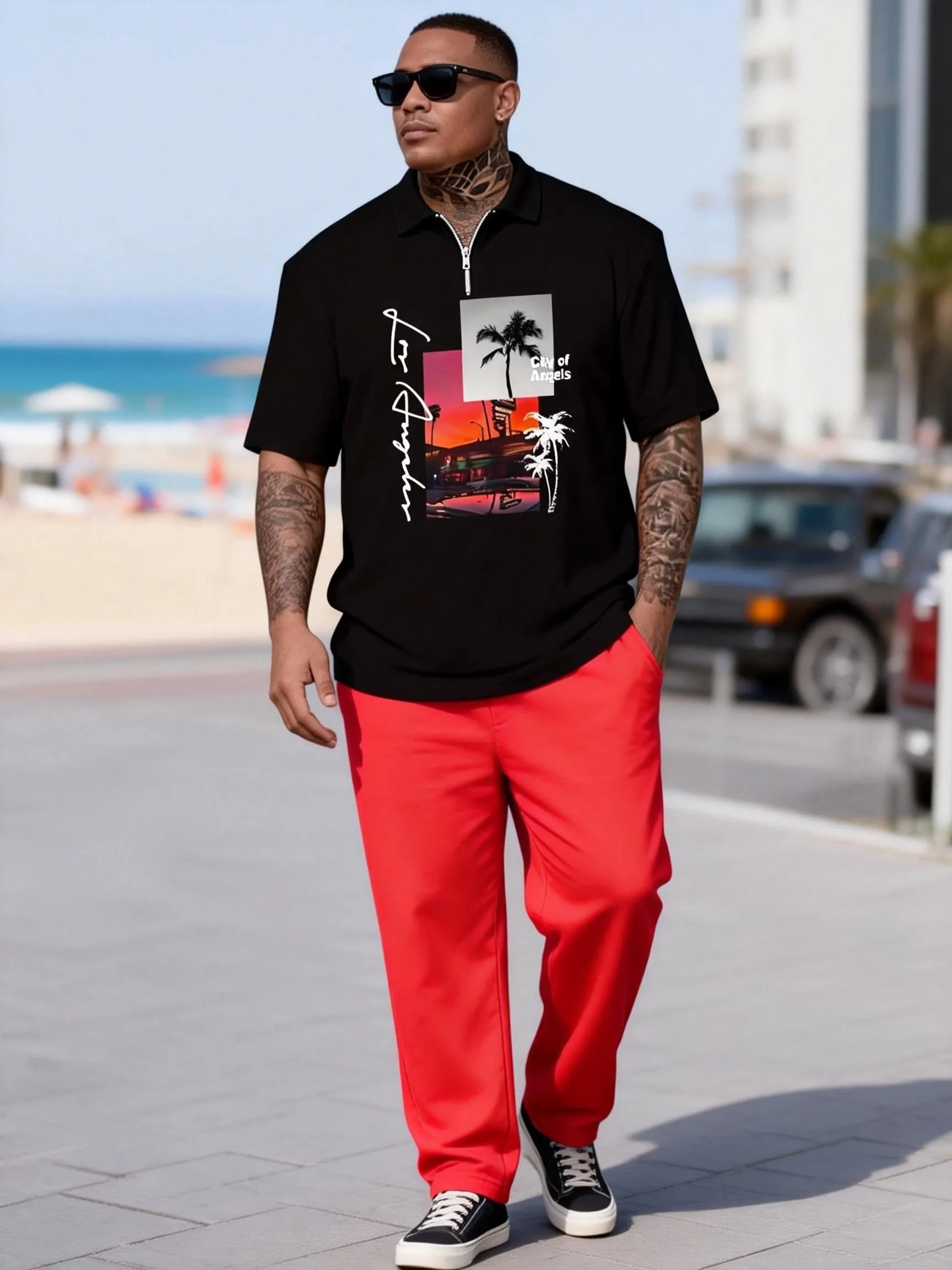 Big & Tall Men's Los Angeles Sunset Print Zipper Polo Short Sleeve Pants Set sold by Biggmans product image thumbnail 4