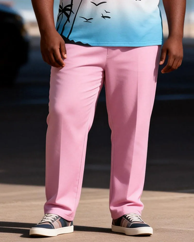 Big & Tall Men's Pink Blue Gradient Coconut Print Zipper Polo Short Sleeve Pants Set sold by Biggmans product image thumbnail 3