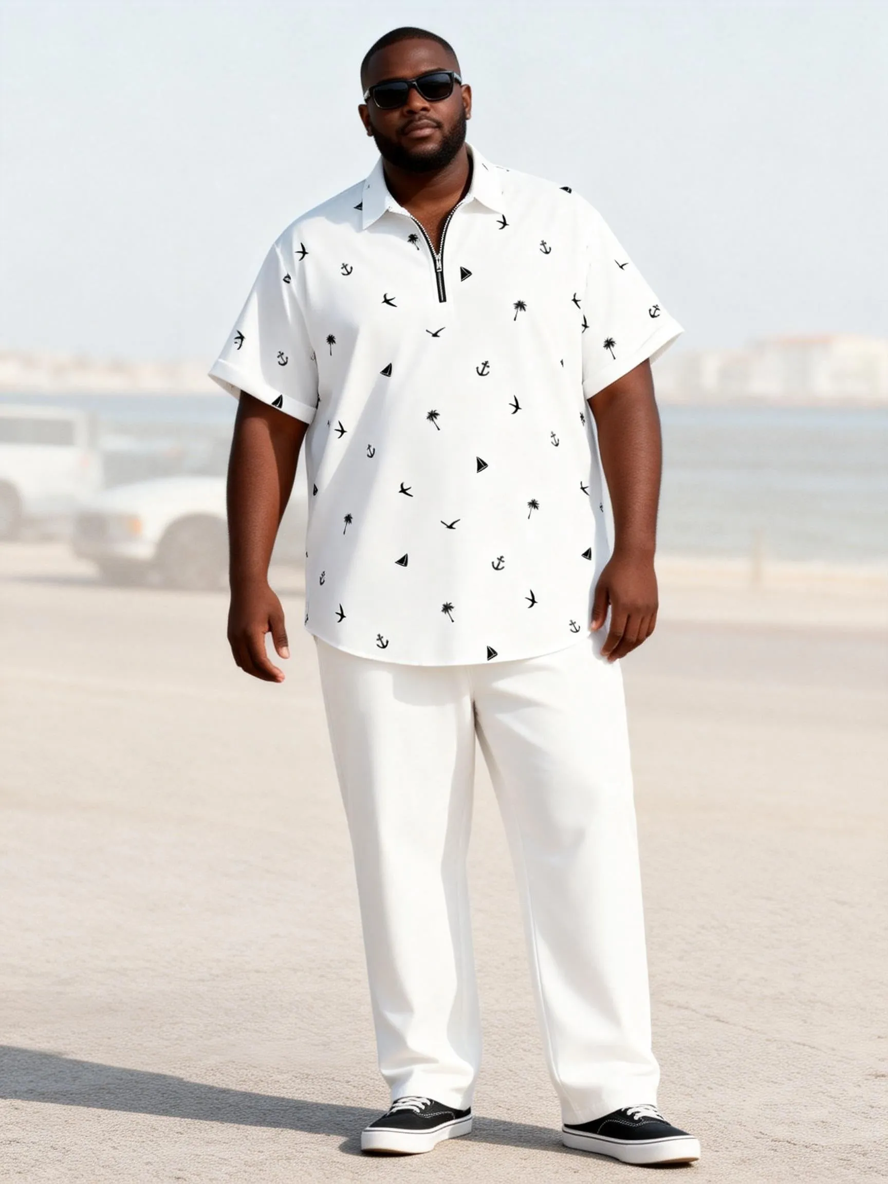 Big & Tall Men's Nautical Elements Print Zipper Polo Short Sleeve Pants Set sold by Biggmans product image thumbnail 4