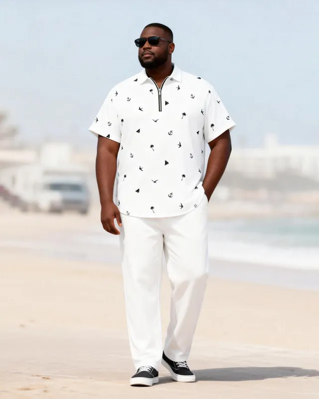Big & Tall Men's Nautical Elements Print Zipper Polo Short Sleeve Pants Set sold by Biggmans