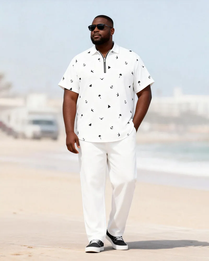 Big & Tall Men's Nautical Elements Print Zipper Polo Short Sleeve Pants Set sold by Biggmans