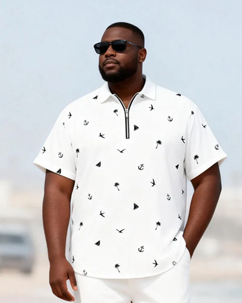 Big & Tall Men's Nautical Elements Print Zipper Polo Short Sleeve Pants Set sold by Biggmans product image thumbnail 2