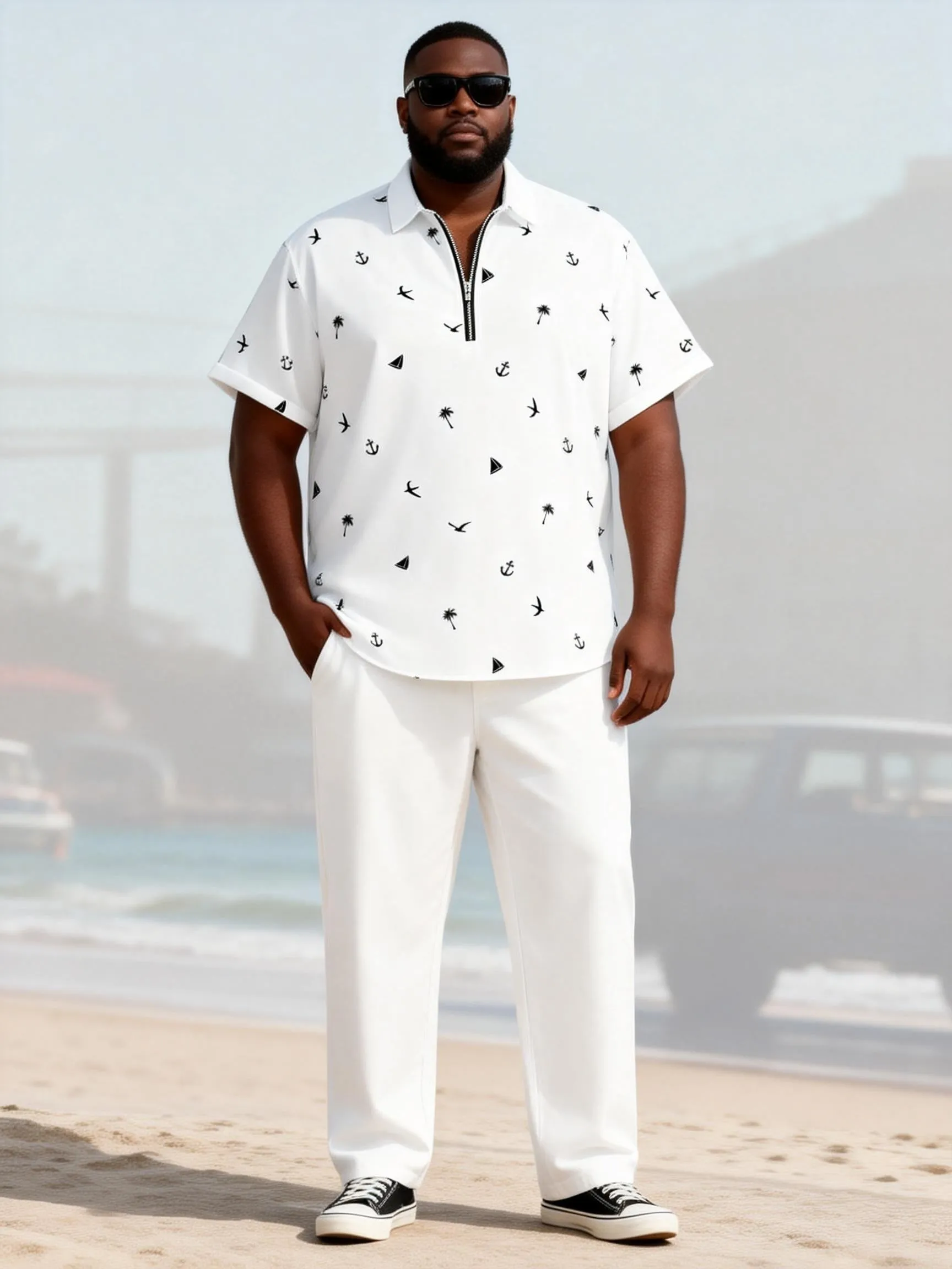 Big & Tall Men's Nautical Elements Print Zipper Polo Short Sleeve Pants Set sold by Biggmans product image thumbnail 5