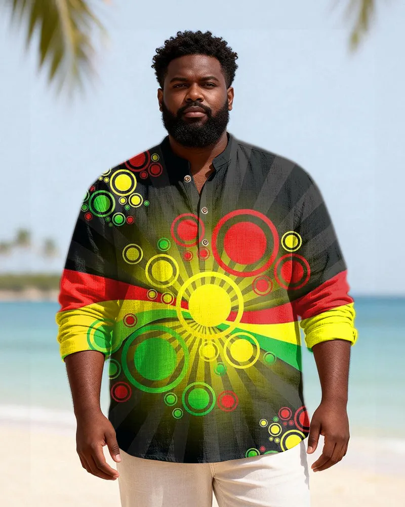 Big & Tall Men's Reggae Colorful Circle Printed Henry Collar Long Sleeve Shirt sold by Biggmans product image thumbnail 2