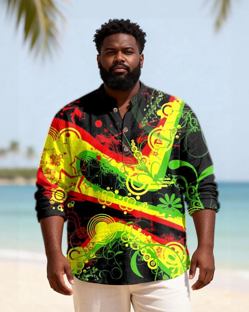 Big & Tall Men's Reggae Splash Ink Graffiti Printed Henry Collar Long Sleeve Shirt sold by Biggmans product image thumbnail 2