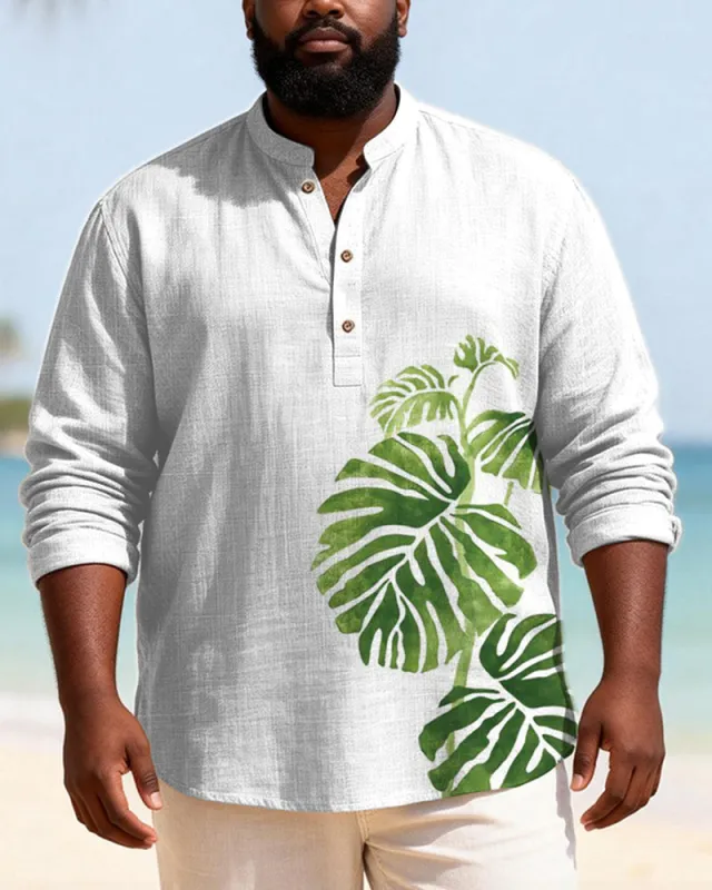 Big & Tall Men's Printed Henry Collar Long Sleeve Shirt sold by Biggmans