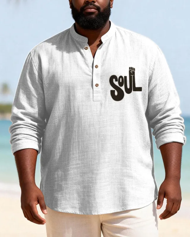 Big & Tall Men's SOUL Alphabet Print Henry Collar Long Sleeve Shirt sold by Biggmans