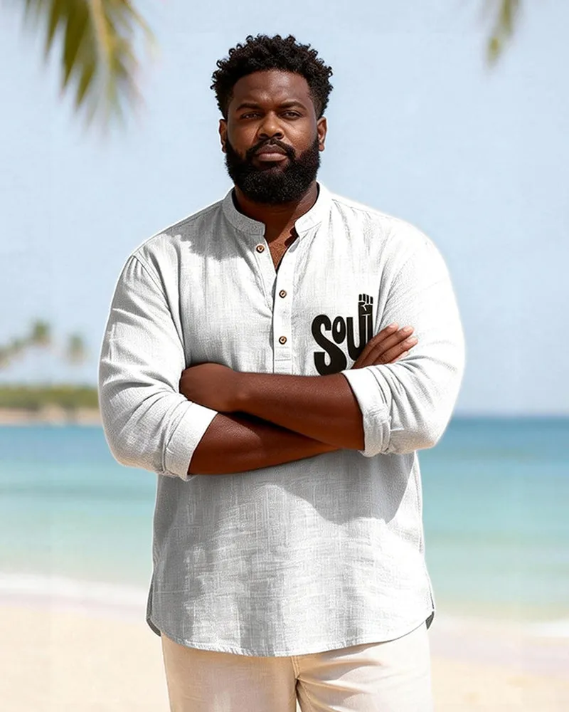 Big & Tall Men's SOUL Alphabet Print Henry Collar Long Sleeve Shirt sold by Biggmans product image thumbnail 2