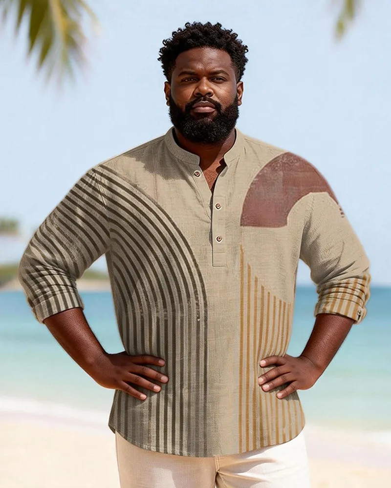 Big & Tall Men's Geometric Stripe Patchwork Printed Henry Collar Long Sleeve Shirt sold by Biggmans product image thumbnail 2