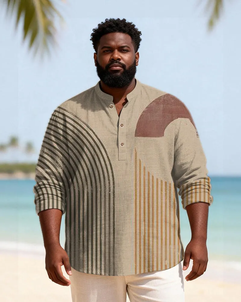 Big & Tall Men's Geometric Stripe Patchwork Printed Henry Collar Long Sleeve Shirt sold by Biggmans product image thumbnail 3