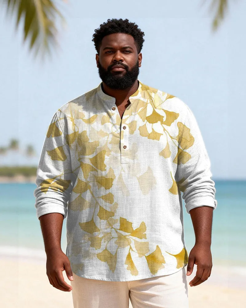 Big & Tall Men's Ginkgo Biloba Printed Henry Collar Long Sleeve Shirt sold by Biggmans product image thumbnail 2