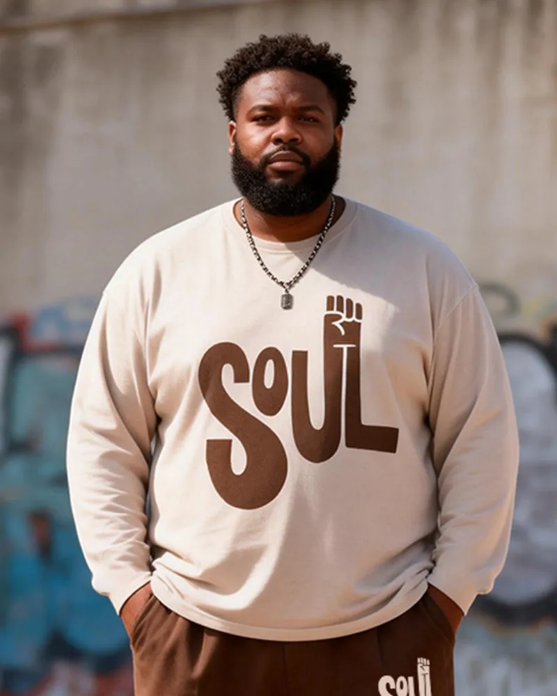 Big & Tall Men's Curry SOUL Letter Print Long Sleeve T-Shirt Pants Set sold by Biggmans product image thumbnail 2