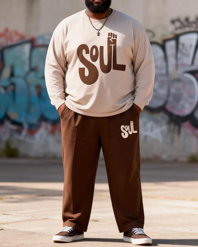 Big & Tall Men's Curry SOUL Letter Print Long Sleeve T-Shirt Pants Set sold by Biggmans