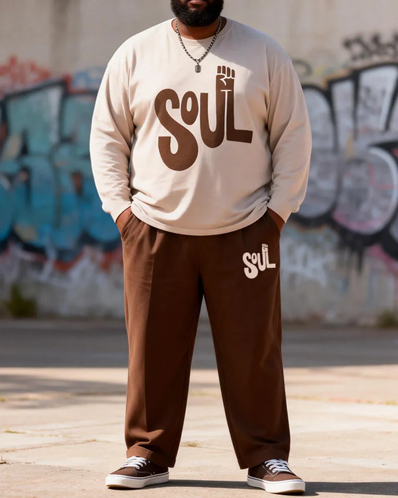 Big & Tall Men's Curry SOUL Letter Print Long Sleeve T-Shirt Pants Set sold by Biggmans