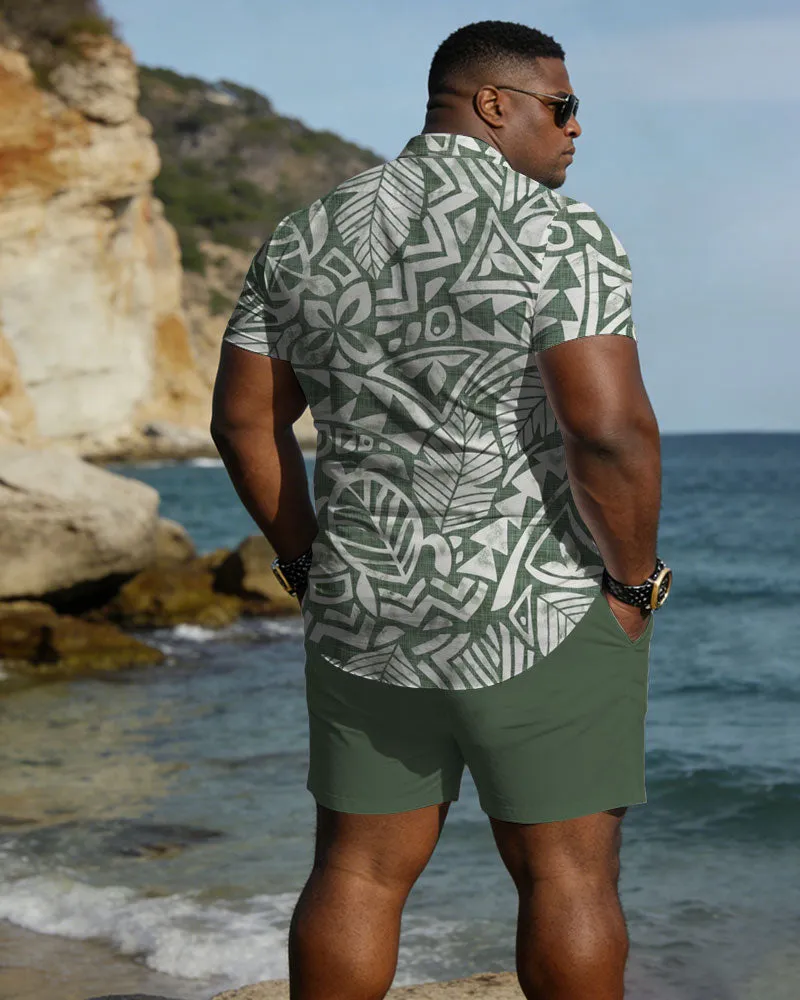 Big & Tall Men's Hawaiian Holiday Style Green Short Sleeve Shirt Shorts Set sold by Biggmans product image thumbnail 2
