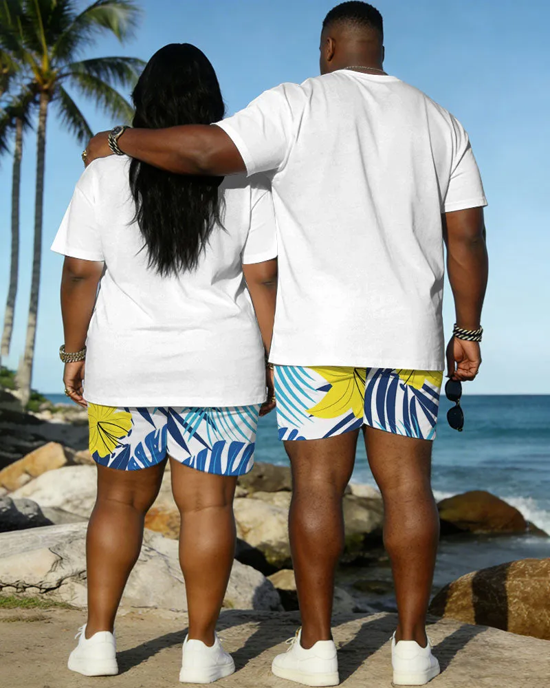 Big & Tall Spring And Summer New Valentine's Day Dating Party Party Vacation Plant Printed White Crewneck Short Sleeve T-Shirt Shorts Set Couple Dress sold by Biggmans product image thumbnail 5