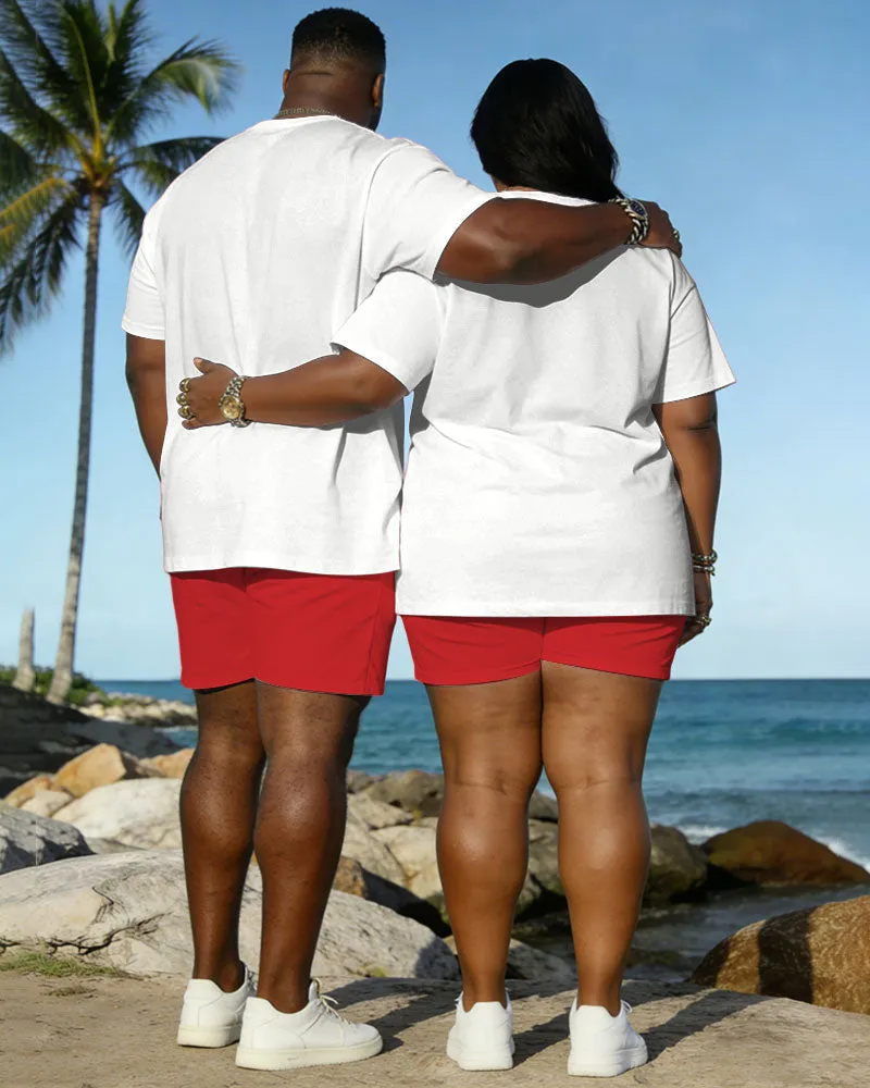 Big & Tall Spring And Summer New Valentine's Day Dating Party Party Vacation Sword Love Rose Round Neck Short Sleeve T-Shirt Shorts Set Couple Dress sold by Biggmans product image thumbnail 4