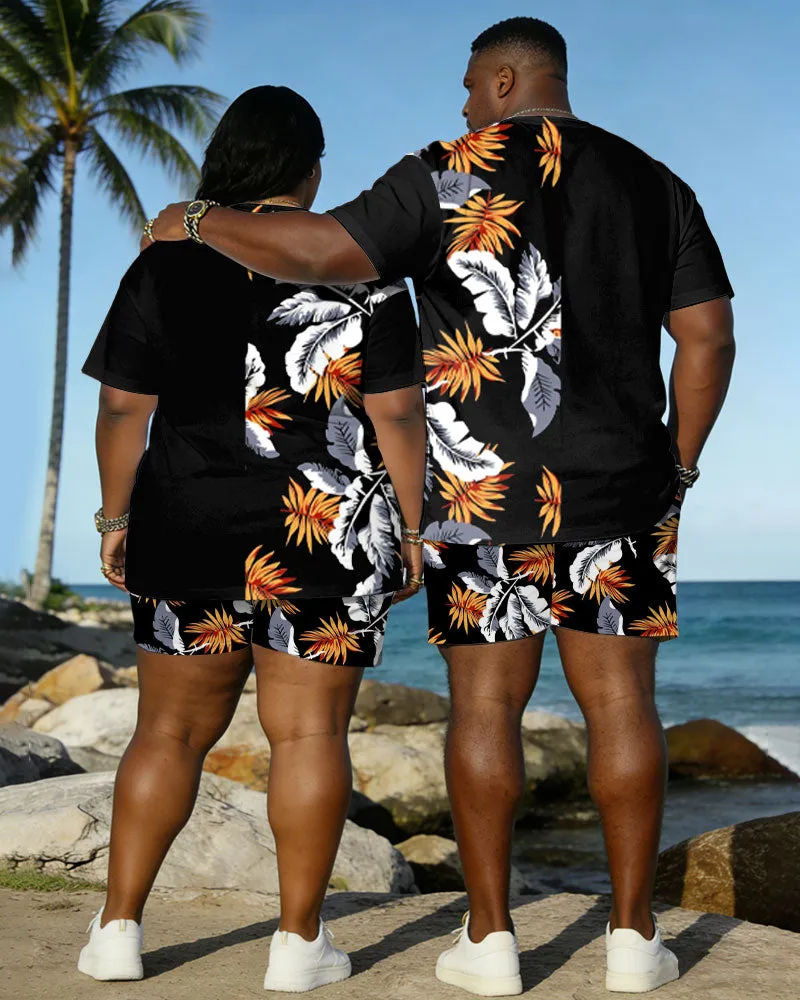Big & Tall Spring And Summer New Valentine's Day Dating Party Party Holiday Hawaiian Flower Stitching Crewneck Short Sleeve T-Shirt Shorts Set Couple Dress sold by Biggmans product image thumbnail 2