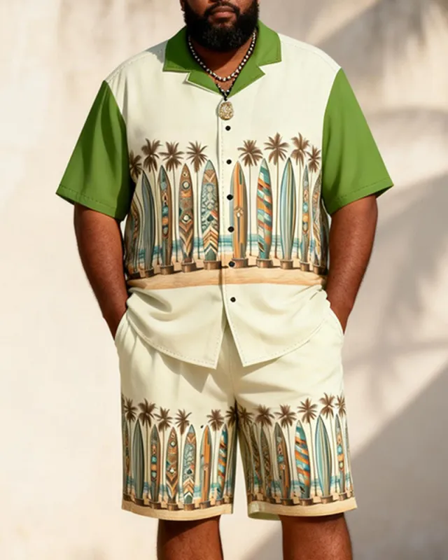 Big & Tall Men's Surfboard Coconut Print Short Sleeve Shirt Shorts Set made by Biggmans