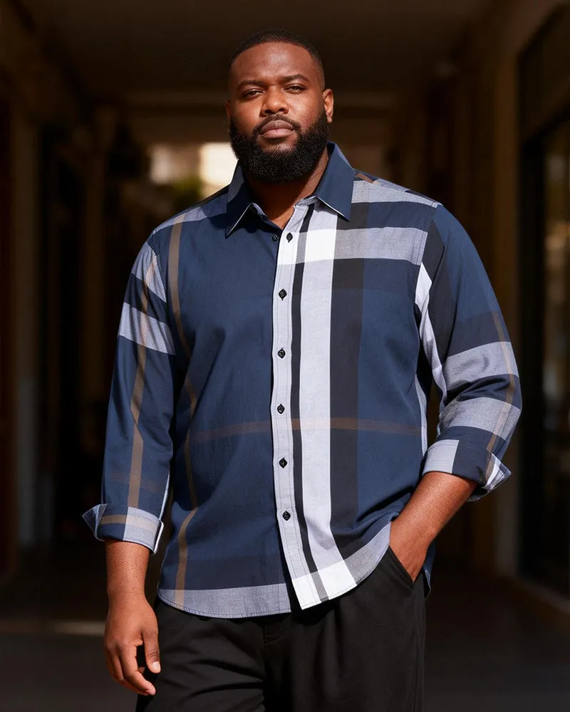 Big & Tall Men's Navy Blue Gradient Check Print Long Sleeve Shirt sold by Biggmans product image thumbnail 3
