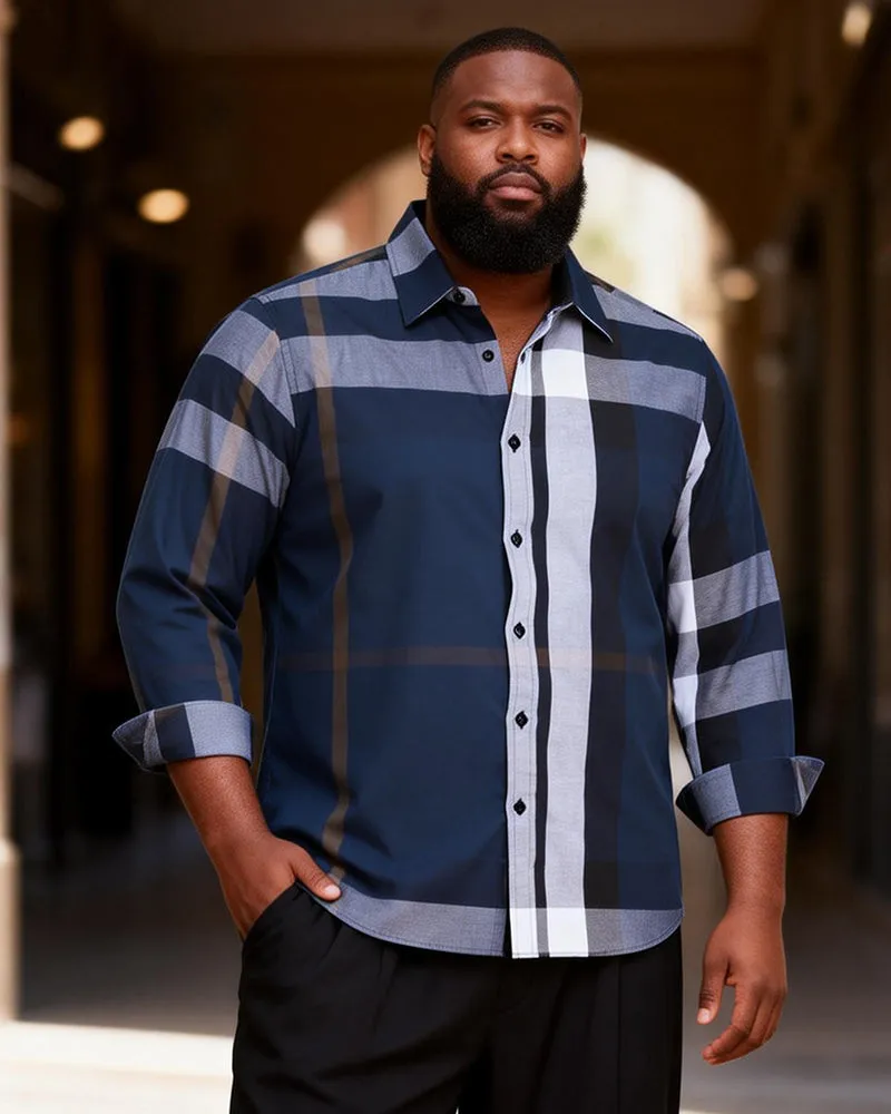 Big & Tall Men's Navy Blue Gradient Check Print Long Sleeve Shirt sold by Biggmans product image thumbnail 2