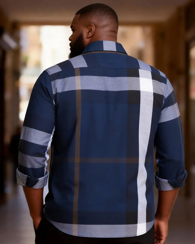 Big & Tall Men's Navy Blue Gradient Check Print Long Sleeve Shirt sold by Biggmans product image thumbnail 4