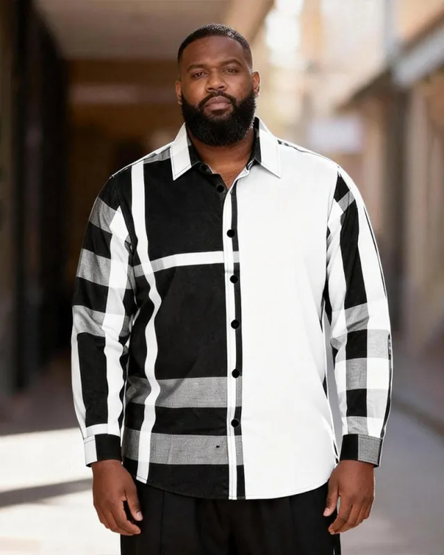 Big & Tall Men's Black And White Stitching Check Print Long Sleeve Shirt sold by Biggmans