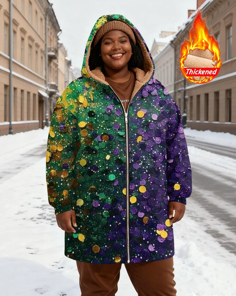 Green And Purple Sequin Gradient Printed Velvet Thickened Long Hooded Exterior sold by Biggmans