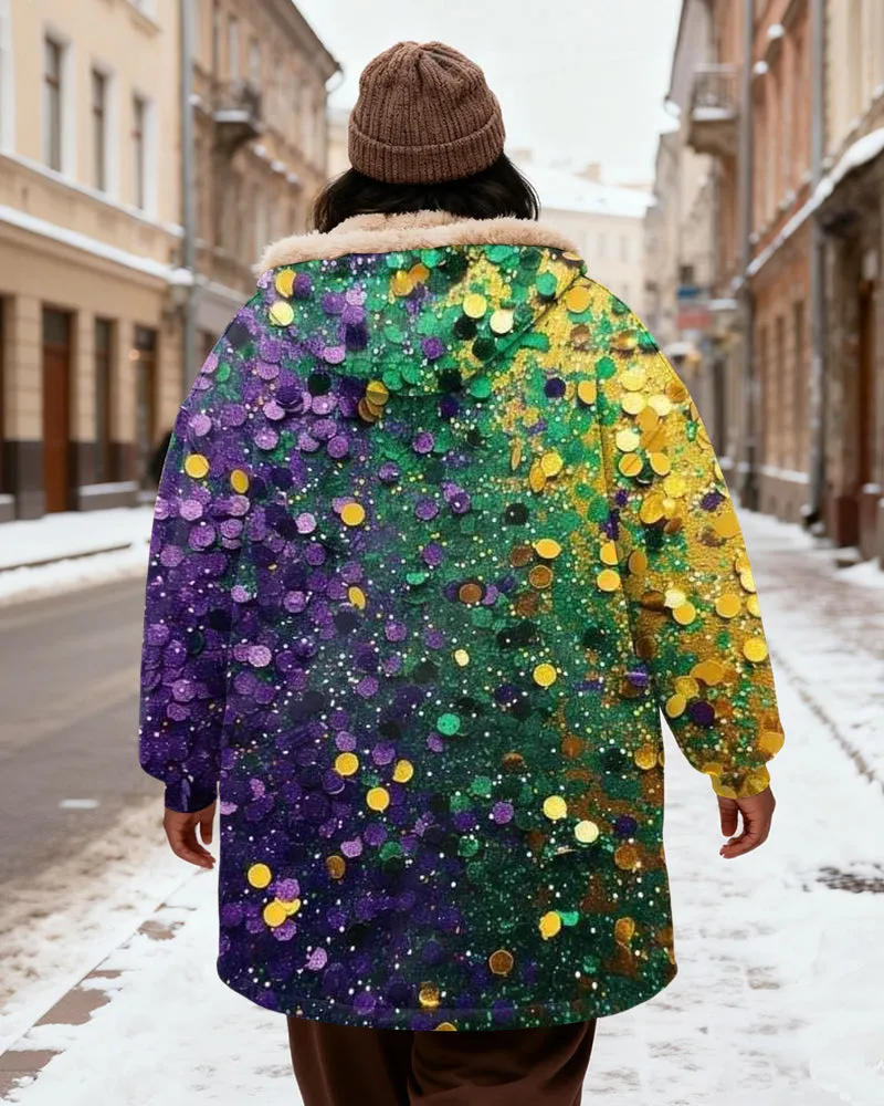 Green And Purple Sequin Gradient Printed Velvet Thickened Long Hooded Exterior sold by Biggmans product image thumbnail 3