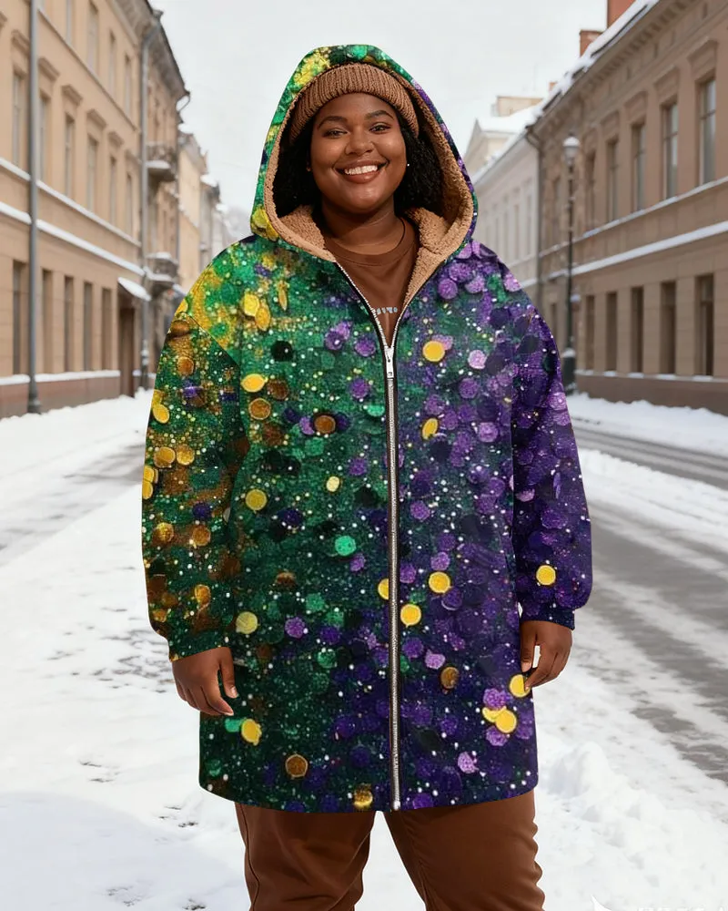 Green And Purple Sequin Gradient Printed Velvet Thickened Long Hooded Exterior sold by Biggmans product image thumbnail 2